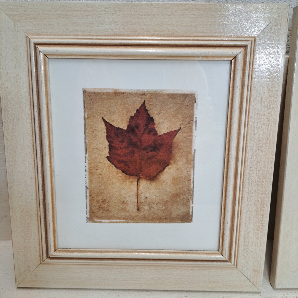 Deborah Schenck Framed Autumn Leaf Prints Wall Art In Blonde Wood Frame Set - Picture 2 of 9